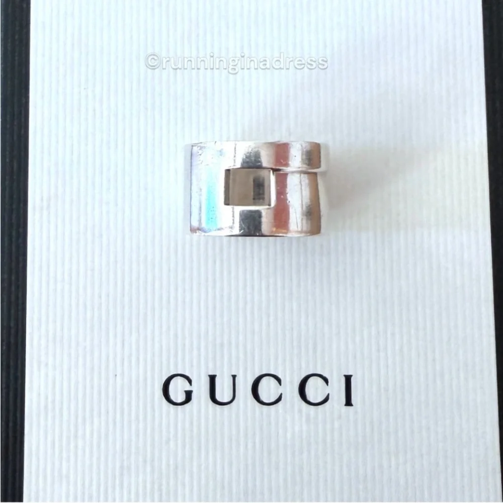 Vintage Gucci Tom Ford Era Geometric G Wide 925 Sterling Silver Ring 8.5 Y2K